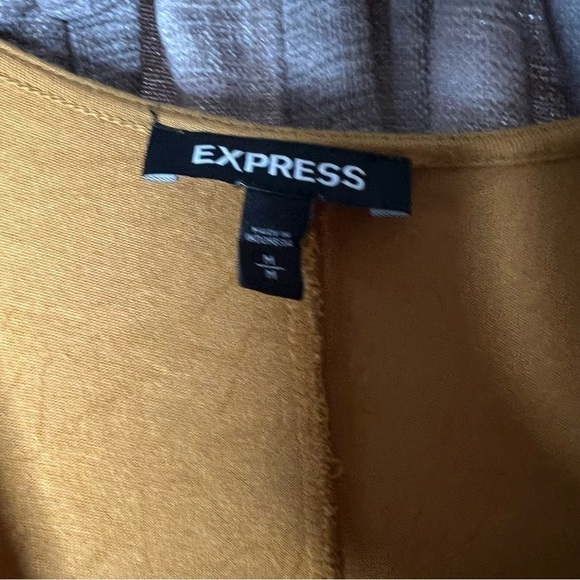 Express Mustard Yellow Long Sleeve Faux Wrap Dress Size Medium - Picture 10 of 16
